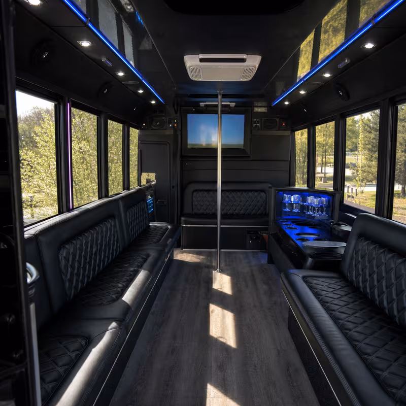 Passenger watching the Princeton scenery during a regional party bus road trip