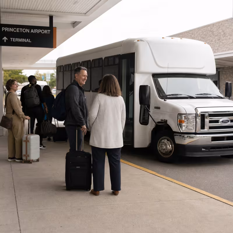 Black Mercedes Sprinter van staged for an Princeton Airport Transportation group