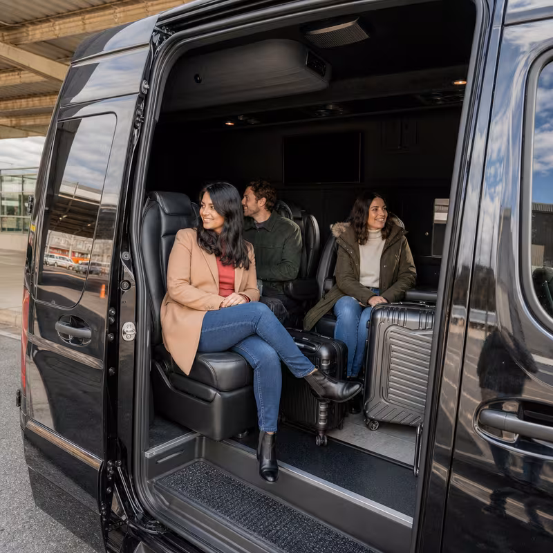 Passengers loading luggage while boarding an Princeton group shuttle