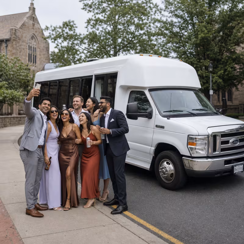 Black Mercedes Sprinter van staged for an Princeton Bachelor & Bachelorette Transportation group