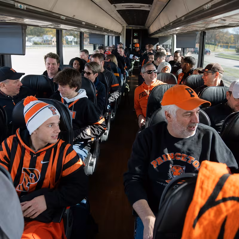 Passenger seating aboard a Princeton party bus rental