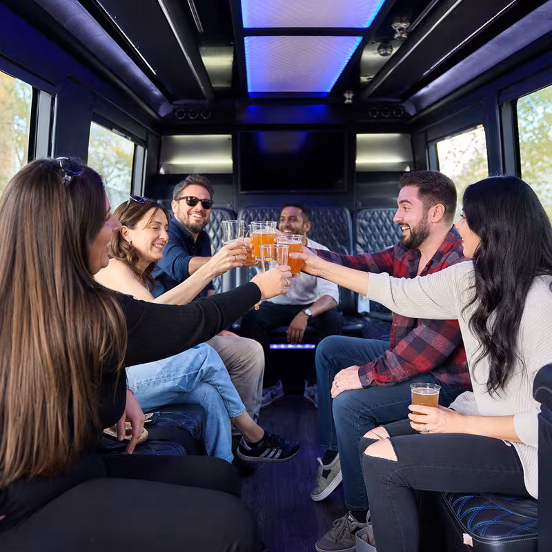 Black Mercedes Sprinter van staged for an Princeton Winery & Brewery Tour Transportation group